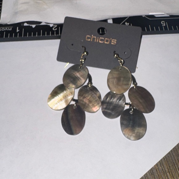 Chico's Iridescent Brown-Gold Drop Shell Earrings. (BR777/4) - Picture 2 of 4